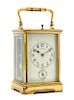 A French Gilt Brass Carriage Alarm Clock Height 6 3/4 inches.