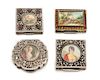 A Group of Four Continental Silver Compacts, Likely Austrian, Late 19th/Early 20th Century, each lid with an inset painted po