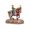 A Mughal Style Gold, Enamel and Gem Inset Figural Group, 20th Century, depicting a horse and rider, raised on an oval base wo