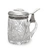 * A Latvian Silver-Mounted Cut Glass Tankard, Likely Mark of L. Rosental, Riga, 20th Century, the lid with a foliate cartouch