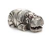 * A Russian Silver Hippopotamus, Maker's Mark I.P., 20th Century, with cobochon inset eyes.