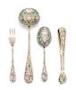 * A Group of Russian Enameled Silver Tea Service Flatware, Mark of Maria Semenova, Moscow, Late 19th/Early 20th Century, comp