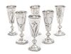 Six Polish Silver Cordials, Various Makers, Warsaw, Late 19th/Early 20th Century, comprising two similarly decorated three-pi