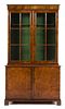 A George II Inlaid Burr Walnut Bookcase Cabinet Height 85 x width 47 1/2 x depth 18 1/2 inches.