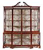 A Chinese Chippendale Style Mahogany Breakfront Vitrine Cabinet Height 100 x width 81 1/2 x depth 17 1/4 inches.