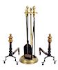 A Pair of George III Style Brass Andirons Height of tallest tool 17 1/2 inches.