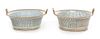 A Pair of Chinese Export Porcelain Armorial Reticulated Oval Baskets Width 11 1/2 inches.