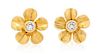 A Pair of 18 Karat Yellow Gold and Diamond Flower Motif Earrings, Tiffany & Co., 1.00 dwts.