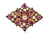 An Antique Yellow Gold, Ruby, Diamond and Seed Pearl Pendant/Brooch, 7.80 dwts.