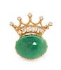* A Yellow Gold, Jade and Diamond Crown Brooch, 6.60 dwts.