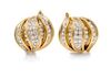 A Pair of Bicolor Gold and Diamond Earclips, 15.95 dwts.
