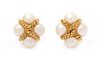* A Pair of 18 Karat Yellow Gold and Cultured Pearl Earclips, 15.15 dwts.