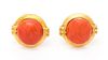 * A Pair of 18 Karat Yellow Gold and Coral Earclips, Stefani Stefano, 7.80 dwts.