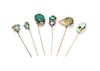 A Collection of Silver, Gold, Silver Tone, Gold Tone, Turquoise and Hardstone Stickpins, 12.00 dwts.