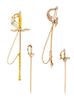 A Collection of Antique Yellow Gold, Multigem and Enamel Sword Motif Jabots and Pins, 11.20 dwts.
