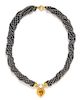 An 18 Karat Yellow Gold, Citrine, Mother-of-Pearl and Hematite Multistrand Necklace, French, 50.45 dwts.