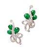 A Pair of 18 Karat White Gold, Jadeite and Diamond Earclips, 5.50 dwts.