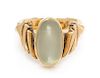 A 14 Karat Yellow Gold and Moonstone Ring, 5.20 dwts.