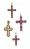 * A Collection of Yellow Gold and Gemstone Cross Pendants, 15.90 dwts.