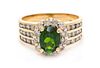 A 14 Karat Yellow Gold, Chrome Diopside and Diamond Ring, 4.10 dwts.
