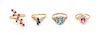* A Collection of Yellow Gold and Multigem Rings, 6.80 dwts.