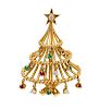 * An 18 Karat Yellow Gold, Diamond, Ruby and Emerald Christmas Tree Brooch, 6.45 dwts.