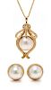 * A 14 Karat Yellow Gold and Cultured Mabe Pearl Demi-Parure, 23.10 dwts.