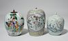 Group of three 19th C. Chinese porcelain covered jars