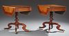 Pair of English Style Inlaid Walnut Drop Leaf Tables, 19th c., the canted corner rectangular top over an end drawer, on a lea