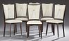 Six Art Deco Style Ebonized Mahogany Dining Chairs, 20th c., the trapezoidal back above a square seat, on tapered square legs