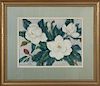 Octavia Gayden Tullis (1881-1970, Louisiana), "Magnolia Blossoms," watercolor, signed lower left, framed, H.- 16 1/4 in., W.-