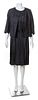 A Christian Dior Black Silk Dress and Jacket, No size; Belt: 24-25.75" x 1".