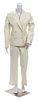 A Chanel Cream Ribbed Pant Suit, Jacket size 42; Pant size 40.