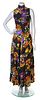 A Geoffrey Beene Black and Multicolor Floral Print Dress, No size; Ribbon: 44.25" x .75".