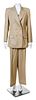 A Givenchy Tan Wool Pinstripe Pant Suit, Size 40.