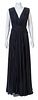 A J. Mendel Navy Jersey Starburst Sleeveless Pleated Gown, Size 6.