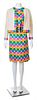 A Kaplan Couture Multicolor Block Design Dress and Sweater Set, No size.