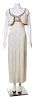 A Mary McFadden Cream Silk Pleated Gown with Bolero, Dress size 4.