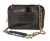 A Chanel Black Crocodile Handbag, 11.5" x 8" x 2.5"; Strap drop: 16".