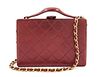 A Chanel Burgundy Lambskin Quilted Box Bag, 7.5" x 5.25" x 2.5"; Strap drop: 18".