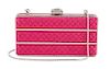 A Judith Leiber Pink Quilted and Rhinestone Rectangular Clutch, 5.5" x 2.75" x 1.5".