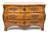 A French Late Regency/Louis XV Bronze-Mounted Parquetry-inlaid Tulipwood Commode Height 33 1/2 x width 51 1/2 x depth 23 inch