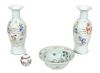 Four Chinese Famille Rose Porcelain Articles Height of vases 25 inches.