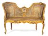 A Louis XV Style Giltwood and Caned Beechwood Canape Height 31 x width 47 x depth 23 inches.