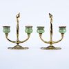 Pair of Tiffany Studios New York, Gilt-Bronze Two Light Candelabras with Hand Blown Favrile Glass U