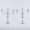 Pair Empire Weighted Sterling 3 Arm Candelabra. Signed. Minor bends, dings. Measure 13-1/2" H. Ship