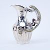 Mexican Silver Plated Pitcher With Inlay Stone Lizard Handle. Hand hammered. Signed. Dents, wear. M