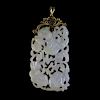 Antique Chinese Carved Lavender and Apple Green Jade Reticulated Floral Relief Pendant Mounted in 1