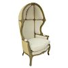 Louis XV Style Versailles Carved Oak, Burlap Backed and Belgian Linen Porter Chair by Restoration H