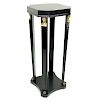 20th Century Empire Style Black Lacquer Pedestal Stand. Gilt metal female figures adorned at each c